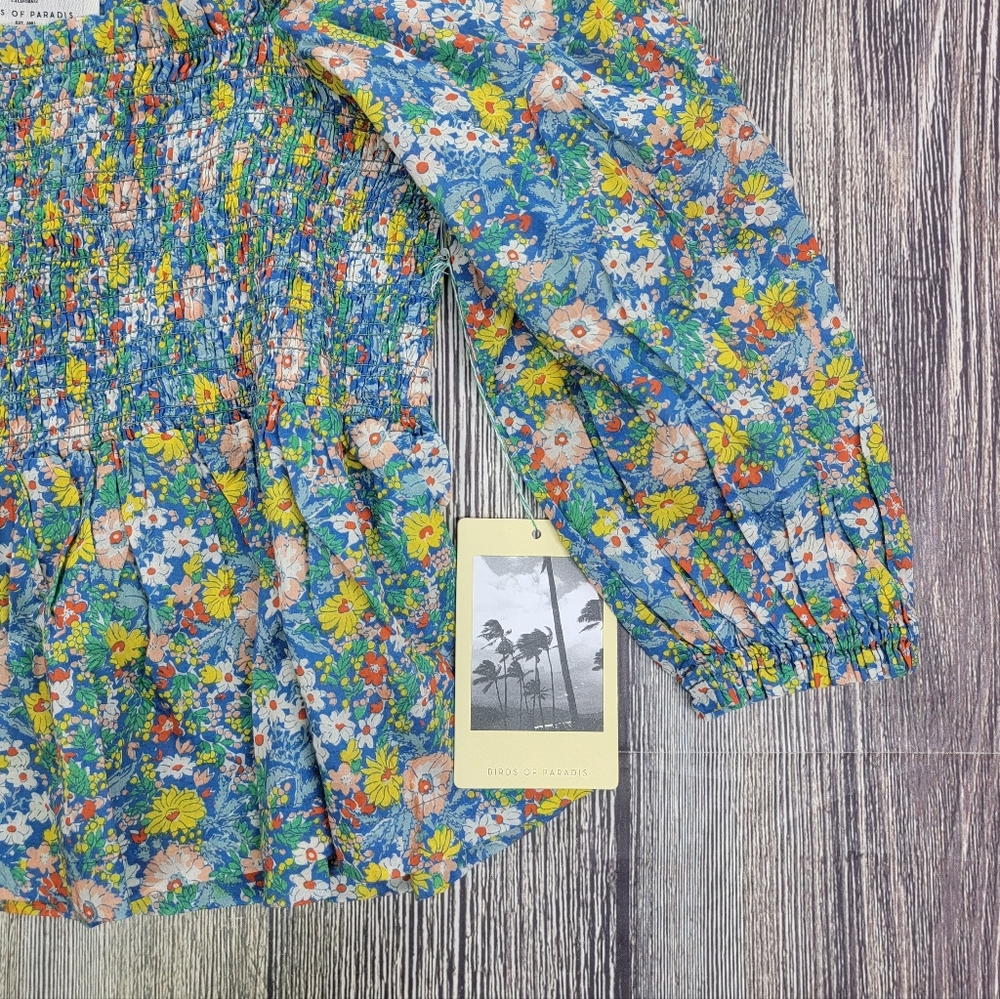 Trovata Birds Of Paradis NWT Alize Smocked Square Neck Floral Blouse - Picture 5 of 12